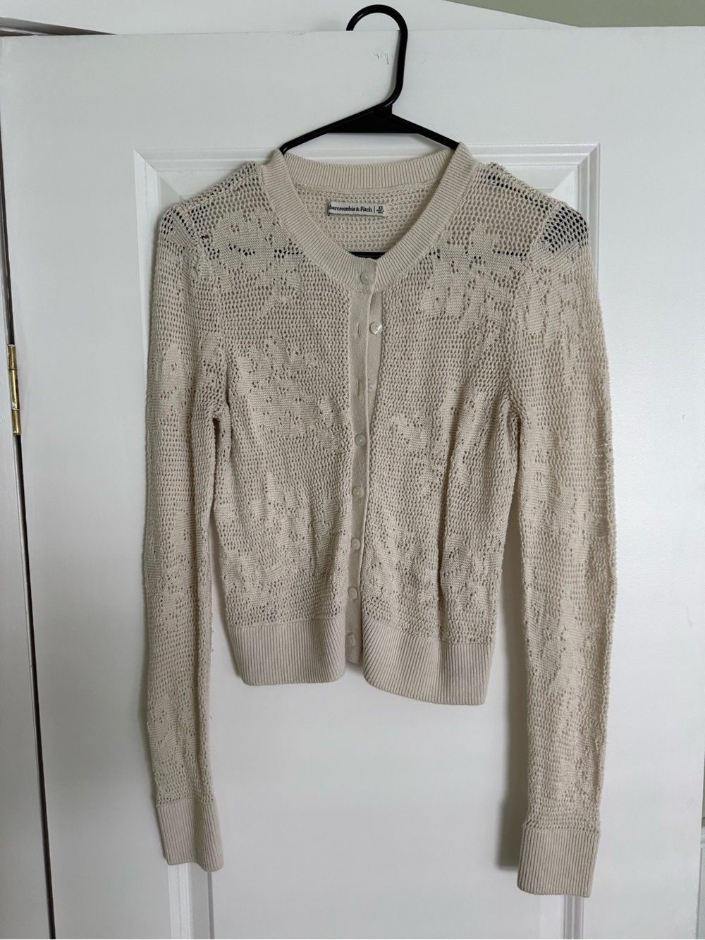 Abercrombie & Fitch Ivory Openwork Button-Front Cardigan